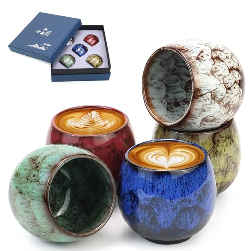 CBRAEXY Espressotassen Set, 5 x 110ml Mini Espressotassen, Dickwandig Keramik Kaffeetassen Set, Keramik Kleine Kaffeetassen, Geschenk in modernem Design, für Espresso, Mokka, Macchiato, Tee von CBRAEXY