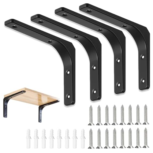 Regalhalterung, 4 Stück Metall Schwerlast Konsole Wandwinkel, Schwar L Metallwinkel, Regal Wandhalterung, Winkel Regal mit Schrauben, Für Wandmontage, Garten, Küche von CBRAEXY