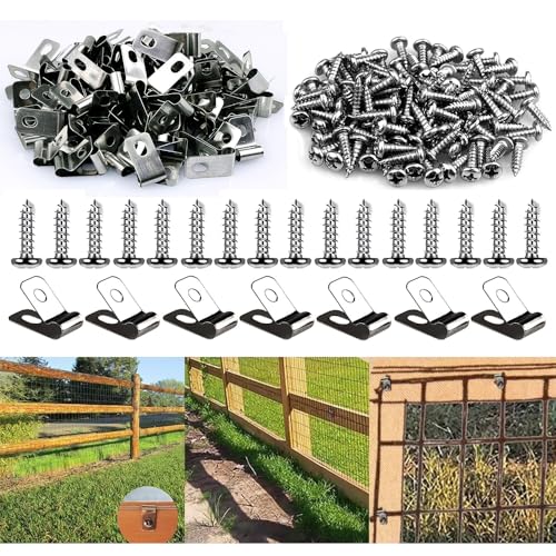 CBRIGHT 100 STK Edelstahl Zaun Drahtklammern Kabelschellen Metall Zaundrahtklemmen Landwirtschaft Zaun Befestigungs clips mit Schrauben für geschweißten Draht an Holz, Metall oder Vinyl Zaun (100) von CBRIGHT