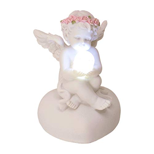 trendaffe Engel Dekofigur mit LED-Kugel und Rosenblütenkranz - Engelchen Deko Figur von trendaffe