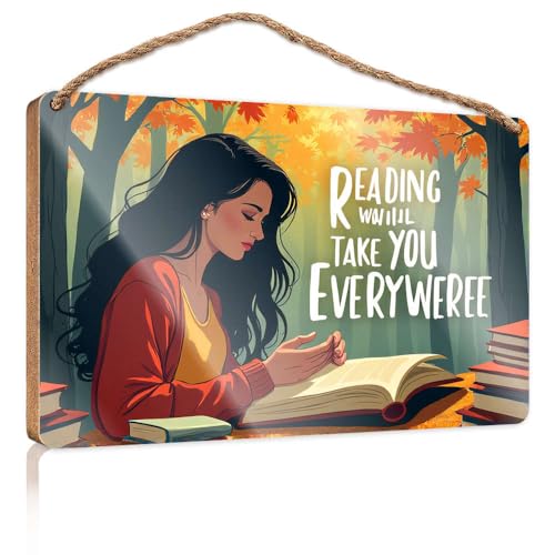 Badezimmer-Dekoschild mit Aufschrift "Reading Will Take You Everywhere", Holzschild für Heimdekoration, Schilder und Plaketten (20 x 30 cm) von CBRT
