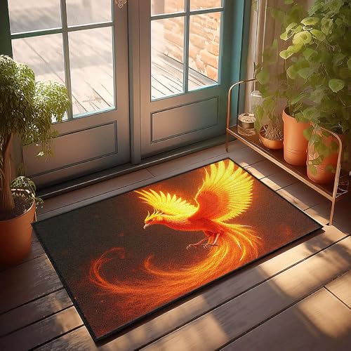 CBRT Einzigartige Fußmatte für den Eingangsbereich, ein feuriger Phönix schwebt mit Flügeln, breite Fußmatte, Herbst-Fußmatte, Outdoor-Herrenzimmer-Dekoration (40 x 60 cm) von CBRT