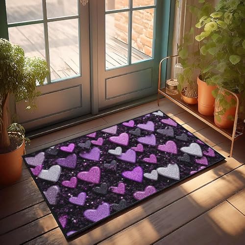 CBRT Einzigartige Fußmatte für den Innenbereich, glitzernde Herzen in Violetttönen, Herbst-Fußmatte, für den Außenbereich, Herrenzimmer-Dekoration (65 x 90 cm) von CBRT