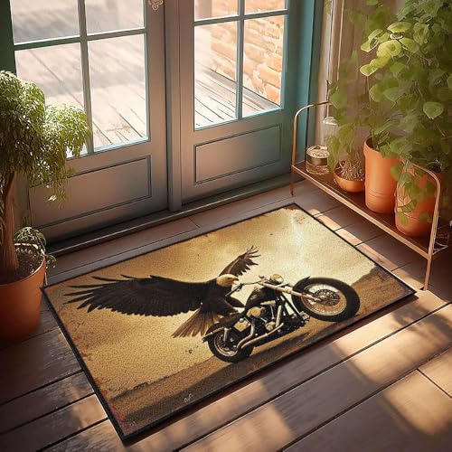 CBRT Einzigartige Fußmatten für den Innenbereich, Adler schwebt mit Motorrad in stürmischem Himmel, Fußmatte, Herbst-Fußmatte, Outdoor-Herrenzimmer-Dekoration (50 x 80 cm) von CBRT