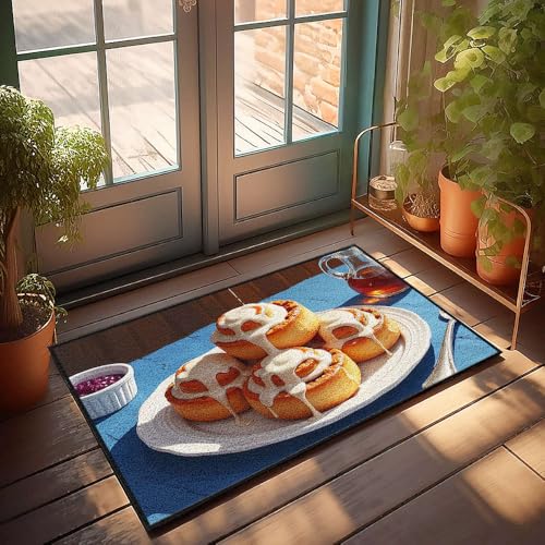 CBRT Einzigartige Fußmatten für den Innenbereich, Zimtrollen mit Zuckerguss auf einem sonnigen Tisch, Fußmatte, Herbst-Fußmatte, Outdoor-Herrenzimmer-Dekoration (65 x 90 cm) von CBRT
