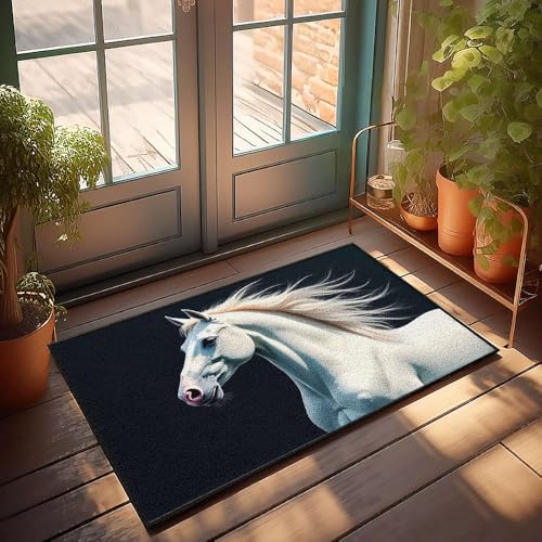 CBRT Einzigartige Fußmatten für den Innenbereich, ein majestätisches weißes Pferd mit fließender Mähne, Fußmatte, Herbst-Fußmatte, Outdoor-Herrenzimmer-Dekoration (50 x 80 cm) von CBRT