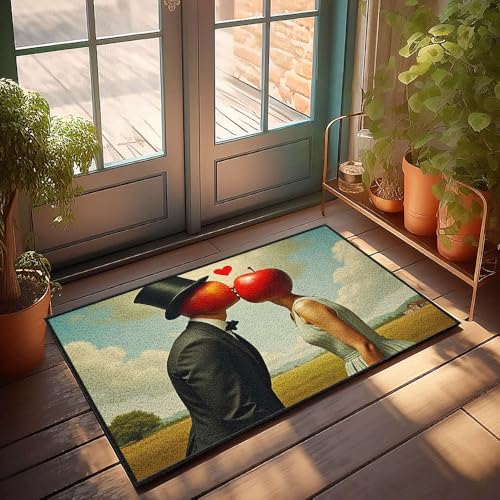 CBRT Einzigartige Fußmatten für den Innenbereich, zwei Äpfel, die sich mit einem Herz über ihnen küssen, Fußmatte, Herbst-Fußmatte, Outdoor-Herrenzimmer-Dekoration (40 x 60 cm) von CBRT