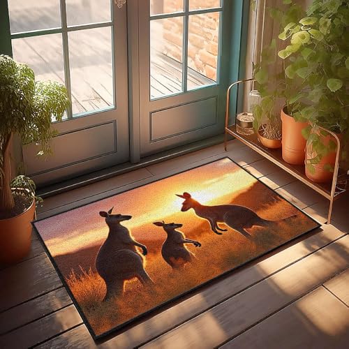 CBRT Farmhouse Küchenmatten, Kängurus, stehend auf einem Feld bei Sonnenuntergang, Fußmatte, Haustür, Teppich, Innenbereich, für Schlafzimmer (65 x 90 cm) von CBRT