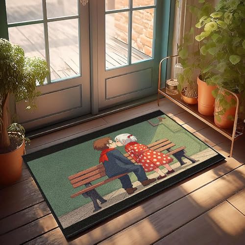 CBRT Farmhouse Küchenmatten, zwei Kinder, die sich auf einer Bank küssen, Fußmatte, Haustür-Teppich, Innenbereich, für Schlafzimmer (65 x 90 cm) von CBRT