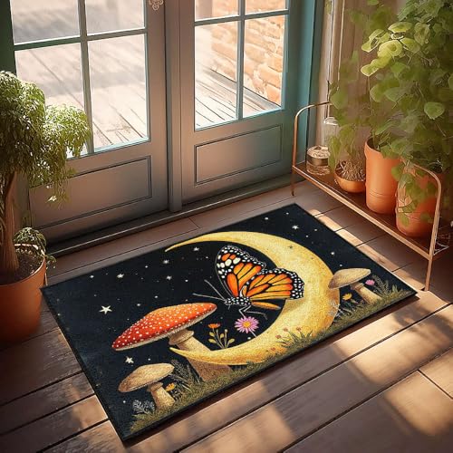 CBRT Fußmatte, lustig, für den Außenbereich, ein Schmetterling ruht auf einem Halbmond, Fußmatte, Veranda, Dekoration, Fußmatten, für den Außenbereich, lustig (40 x 60 cm) von CBRT