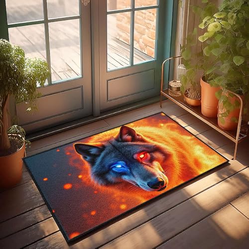 CBRT Fußmatte für Haustür, flammender Wolf mit feurigen Augen, Fußmatte, Herbst-Fußmatte, für den Außenbereich, Herrenzimmer-Dekoration (50 x 80 cm) von CBRT