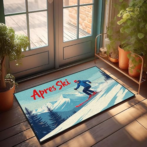 CBRT Fußmatte für Schuhe an der Tür, Apres Ski, Winterabenteuer erwartet, lustige Teppiche für Haustür, Pool-Dekoration (65 x 90 cm) von CBRT