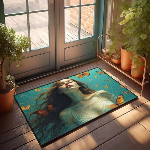 CBRT Fußmatte für Schuhe an der Tür, eine Frau umgeben von Schmetterlingen in einer ätherischen Unterwasser-Szene, lustige Teppiche für Haustür, Pool-Dekoration (65 x 90 cm) von CBRT
