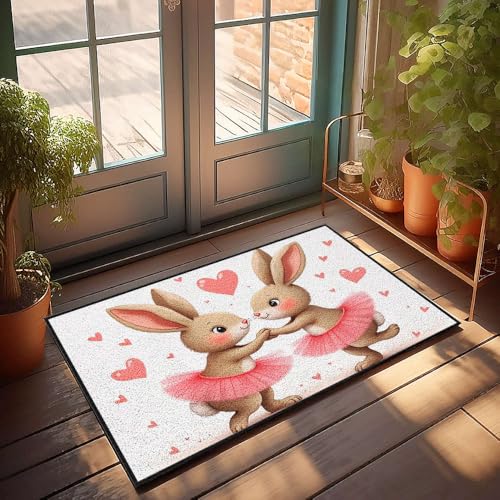 CBRT Fußmatte für den Außenbereich, Motiv: zwei Hasen in rosa Tutus, Händchenhaltung, Musikdekoration, Veranda, Herbstdekoration (65 x 90 cm) von CBRT