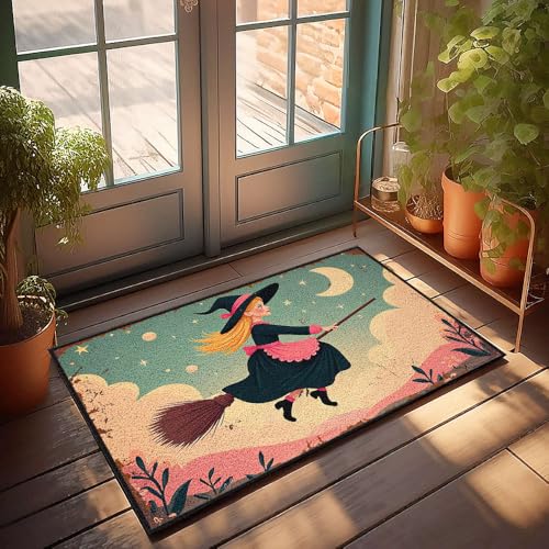 CBRT Fußmatte für den Sommer, Motiv: Eine Hexe fliegt auf einem Besenstiel unter einem Sternenhimmel, Fußmatte, Fußmatte, 50 x 80 cm CBRT Fußmatte für den Sommer, Motiv: Eine Hexe fliegt auf einem Besenstiel unter einem Sternenhimmel, Fußmatte, Fußmatte, 50 x 80 cm von CBRT