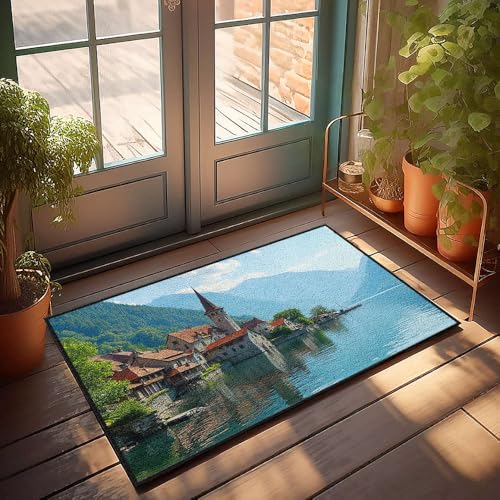 CBRT Fußmatte für die Eingangstür, ein malerisches Dorf am See mit historischer Architektur, eingebettete Fußmatte, Herbst-Bodenmatte, Outdoor-Herrenzimmer-Dekoration (50 x 80 cm) von CBRT