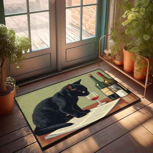 CBRT Fußmatte für die Haustür, eine schwarze Katze sitzt auf einer offenen Zeitung, Fußmatte, Herbst-Fußmatte, Outdoor-Herrenzimmer-Dekoration (40 x 60 cm) von CBRT