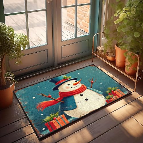 CBRT Fußmatte für die Haustür, fröhlicher Schneemann mit festlichen Dekorationen, Fußmatte, Herbst-Bodenmatte, Outdoor-Herrenzimmer-Dekoration (65 x 90 cm) von CBRT