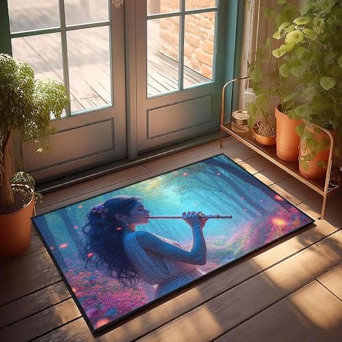 CBRT Fußmatte mit Aufschrift "Funny A Woman Plays A Flute In A Mystical Forest", für den Außenbereich, 65 x 90 cm von CBRT