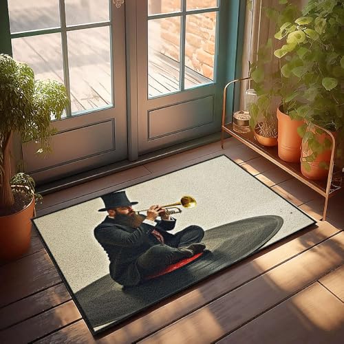 CBRT Fußmatte mit lustigem Aufdruck "A Man In A Top Hat Plays A Trompete On A Vinyl Record", Fußmatte, Herbst-Outdoor-Fußmatte, Matte für Schuhe bei Tür (40 x 60 cm) von CBRT