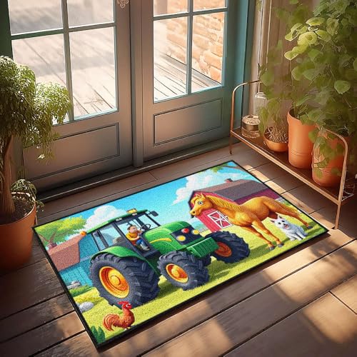 CBRT Fußmatte mit lustigem Text, Bauer fährt Traktor in der Nähe von Scheune mit Pferd und Hund, Badezimmerteppich, lustige Outdoor-Dekoration (50 x 80 cm) von CBRT