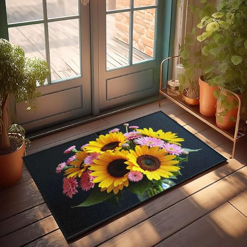 CBRT Fußmatte mit lustigem Text, Sonnenblumen und rosa Gänseblümchen in einem Blumenstrauß, Fußmatte, Badezimmerteppich, lustige Outdoor-Dekoration (50 x 80 cm) von CBRT