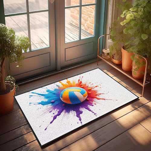 CBRT Fußmatte mit lustigem Text, bunte Farbspritzer, umgeben einen Volleyball, Badezimmerteppich, lustige Outdoor-Dekoration (50 x 80 cm) von CBRT