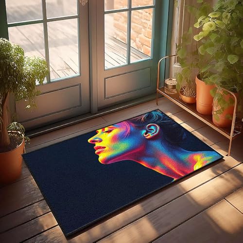 CBRT Fußmatte mit lustigem Text, buntes abstraktes Porträt einer Frau, Fußmatte, Badezimmerteppich-Set, lustige Outdoor-Dekoration (40 x 60 cm) von CBRT