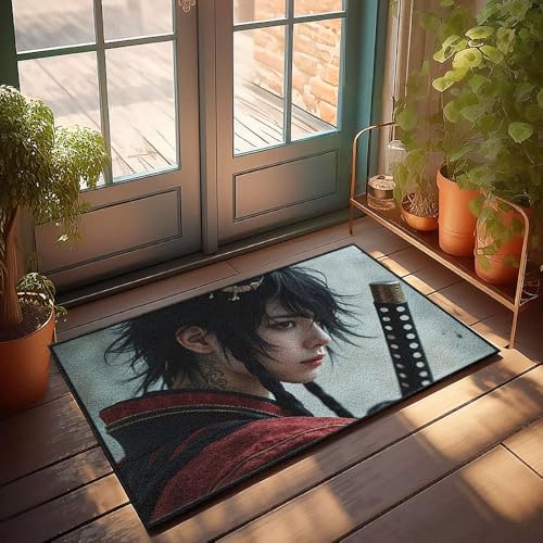 CBRT Fußmatte mit lustigem Text, ein Samurai-Krieger mit aufwendigen Tattoos und einer Katana-Fußmatte, Badezimmerteppich-Set, lustige Outdoor-Dekoration (40 x 60 cm) von CBRT