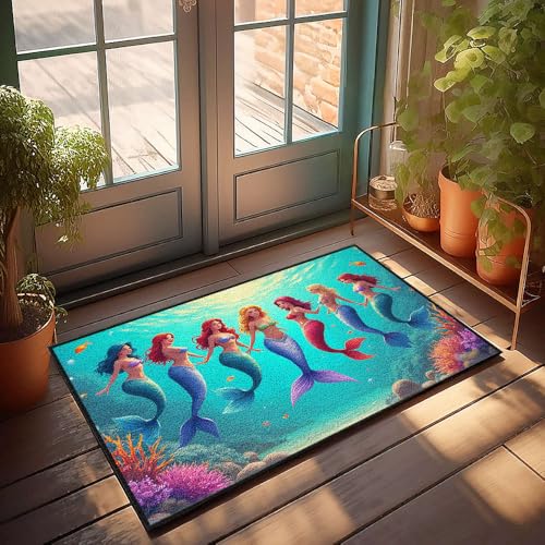 CBRT Fußmatte mit lustigem Text, sieben Meerjungfrauen, schwimmend, Unterwasser-Fußmatte, Badezimmerteppich, lustige Outdoor-Dekoration (40 x 60 cm) von CBRT