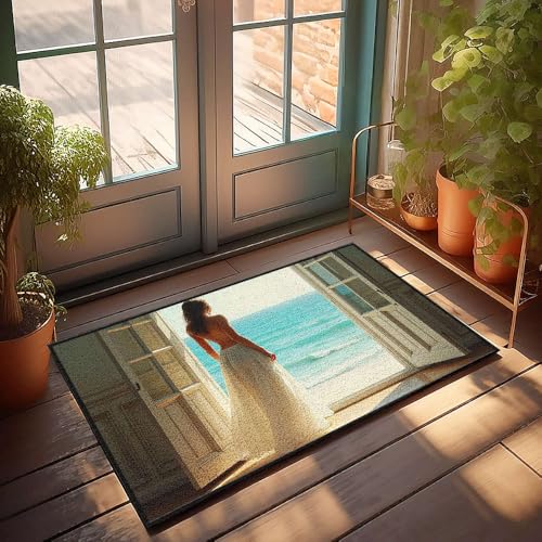 CBRT Fußmatte mit lustigem Text "A Woman In A White Dress" steht bei einer offenen Tür, Badezimmerteppich, lustige Outdoor-Dekoration (40 x 60 cm) von CBRT