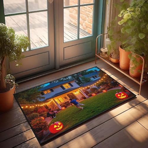 CBRT Große Fußmatte für den Außenbereich, Halloween-Kürbisse, beleuchtet einen Vorgarten, Veranda, Herbstdekoration, allein zu Hause (40 x 60 cm) von CBRT