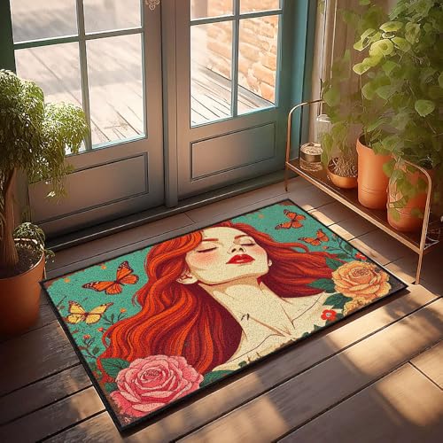 CBRT Große Fußmatte für den Außenbereich, eine Frau mit roten Haaren, umgeben von Schmetterlingen und Rosen, Fußmatte, für die Veranda, Herbstdekoration, allein zu Hause, 40 x 60 cm CBRT Große Fußmatte für den Außenbereich, eine Frau mit roten Haaren, umgeben von Schmetterlingen und Rosen, Fußmatte, für die Veranda, Herbstdekoration, allein zu Hause, 40 x 60 cm von CBRT