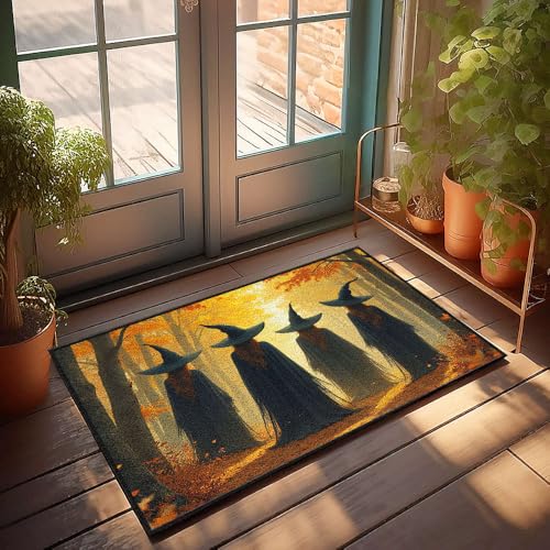 CBRT Große Fußmatte für den Außenbereich, vier Hexen in schwarzen Roben gehen durch einen Herbstwald, rutschfeste Matte für Klassenzimmer, Willkommensmatte (40 x 60 cm) von CBRT