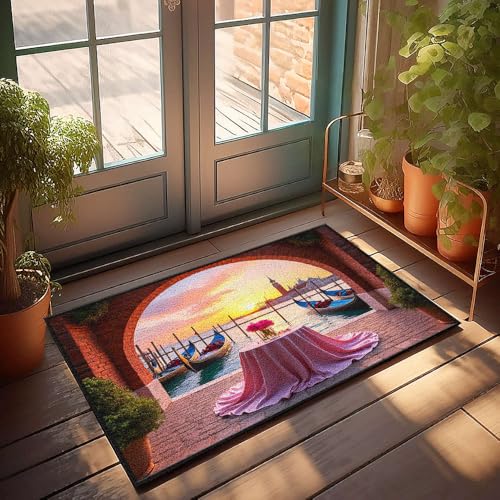 CBRT Große Fußmatte für den Innenbereich, romantisches Abendessen unter einem Torbogen mit Gondeln in Venedig, Fußmatte, Veranda, Herbstdekoration, allein zu Hause (40 x 60 cm) von CBRT
