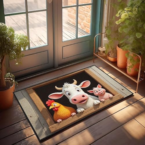 CBRT Lustige Badezimmermatte, Motiv: Kuh, Huhn und Schwein, blickt aus einer Scheune, Fenster-Fußmatte, Tiki-Bar, Dekoration, Schlafzimmer, Türdekoration (50 x 80 cm) von CBRT
