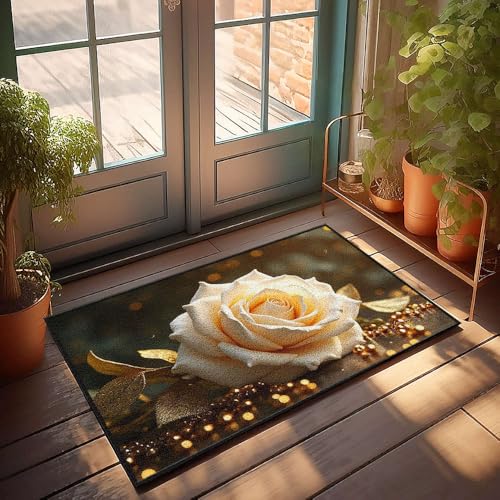 CBRT Lustige Fußmatte für Zuhause, goldene Rose mit funkelnden Perlen, für den Winter, 65 x 90 cm CBRT Lustige Fußmatte für Zuhause, goldene Rose mit funkelnden Perlen, für den Winter, 65 x 90 cm von CBRT
