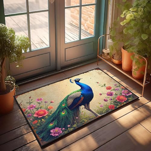 CBRT Lustige Fußmatte für den Winter, Motiv: Ein majestätischer Pfau inmitten lebendiger Blumen, 50 x 80 cm CBRT Lustige Fußmatte für den Winter, Motiv: Ein majestätischer Pfau inmitten lebendiger Blumen, 50 x 80 cm von CBRT