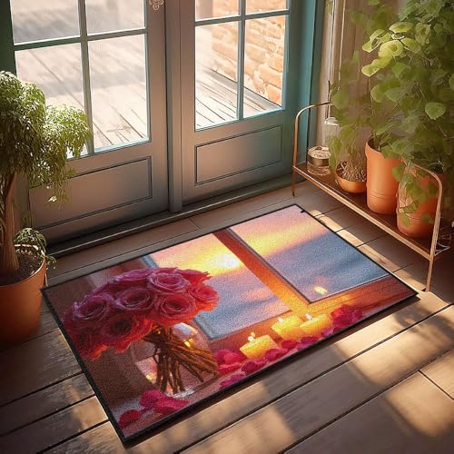 CBRT Lustige Fußmatte für den Winter, Motiv: Rosenstrauß mit Kerzen vor einem Sonnenuntergang, 50 x 80 cm CBRT Lustige Fußmatte für den Winter, Motiv: Rosenstrauß mit Kerzen vor einem Sonnenuntergang, 50 x 80 cm von CBRT