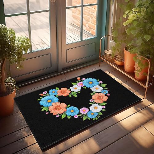 CBRT Lustige Fußmatte mit buntem Blumenkranz auf schwarzem Hintergrund, Winter-Fußmatte, für den Außenbereich, Zuhause, 65 x 90 cm CBRT Lustige Fußmatte mit buntem Blumenkranz auf schwarzem Hintergrund, Winter-Fußmatte, für den Außenbereich, Zuhause, 65 x 90 cm von CBRT