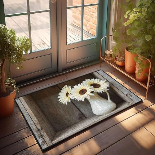 CBRT Lustige Fußmatte mit weißen Sonnenblumen in einer weißen Vase auf Holzregal, Fußmatte, Winter-Fußmatte, Outdoor, Zuhause, Sweet Home, Fußmatte, 40 x 60 cm CBRT Lustige Fußmatte mit weißen Sonnenblumen in einer weißen Vase auf Holzregal, Fußmatte, Winter-Fußmatte, Outdoor, Zuhause, Sweet Home, Fußmatte, 40 x 60 cm von CBRT