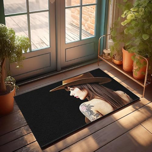 CBRT Lustige Terrassendekoration, Motiv: Frau mit Tattoos auf der Schulter, Fußmatte, Outdoor-Teppich, wasserdicht, Bauernhaus-Haustürmatte (65 x 90 cm) von CBRT