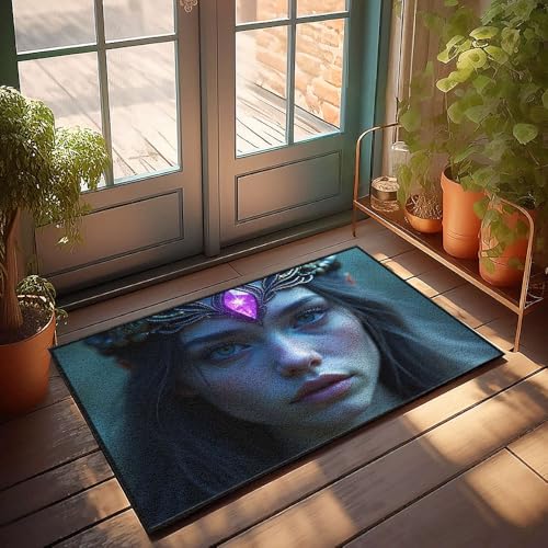 CBRT Outdoor-Fußmatten für die Haustür, eine Person, die eine kunstvolle Kopfbedeckung mit einem leuchtend violetten Edelstein trägt, Fußmatte, Willkommens-Teppich, Haustür, Innen-Türdekoration (65 x CBRT Outdoor-Fußmatten für die Haustür, eine Person, die eine kunstvolle Kopfbedeckung mit einem leuchtend violetten Edelstein trägt, Fußmatte, Willkommens-Teppich, Haustür, Innen-Türdekoration (65 x von CBRT