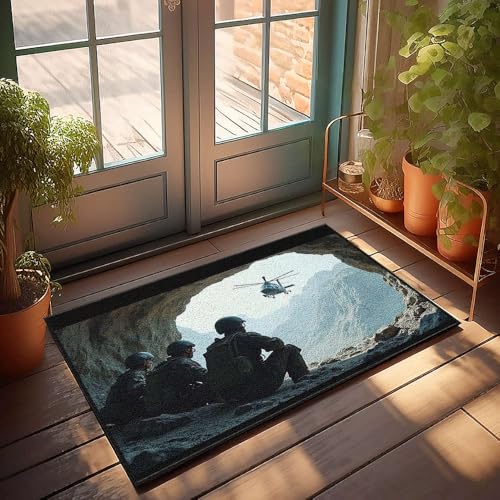 CBRT Sommerteppich, Soldatenuhr, Hubschrauber, fliegt über Berge, Fußmatte, Tiki-Bar, Dekoration, Schlafzimmer, Türdekoration (65 x 90 cm) von CBRT
