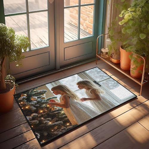 CBRT Sommerteppich, zwei Mädchen in weißen Kleidern, bewundern Sie einen Weihnachtsbaum, Fußmatte, Tiki-Bar-Dekoration, Schlafzimmer, Türdekoration (65 x 90 cm) von CBRT