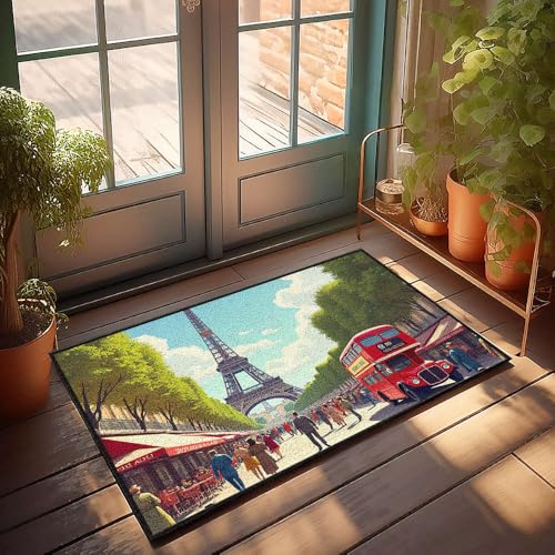CBRT Stuff For Your Room A Vibrant Street Scene In Paris With The Eiffelturm In The Background Doormat Indoor Fall Decor Welcome Home Mats For Haustür (40 x 60 cm) von CBRT