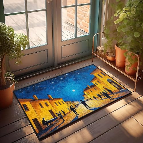 CBRT Stuff For Your Room People Gather In A Quaint Town Under A Starry Night Sky Fußmatte Indoor Fall Decor Welcome Home Mats For Haustür (50 x 80 cm) von CBRT
