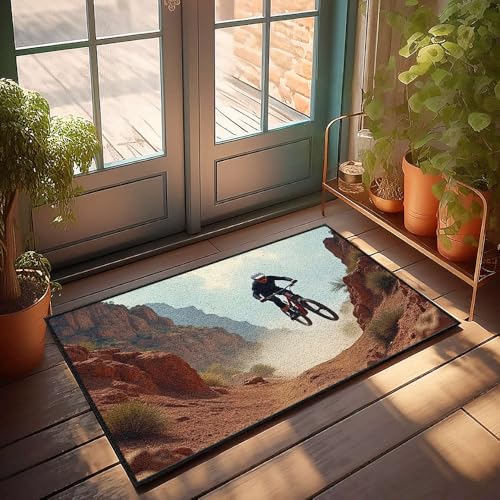 CBRT Veranda-Teppich-Set, für den Außenbereich, Mountainbiker, schwebt über felsiges Gelände, Fußmatte, Badezimmerteppich, lustige Outdoor-Dekoration (40 x 60 cm) von CBRT