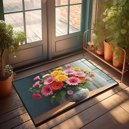 CBRT Veranda-Teppiche, Outdoor-Blumen in einer dekorativen Vase auf einem Tisch, Fußmatte, Badezimmerteppich-Set, lustige Outdoor-Dekoration (50 x 80 cm) von CBRT