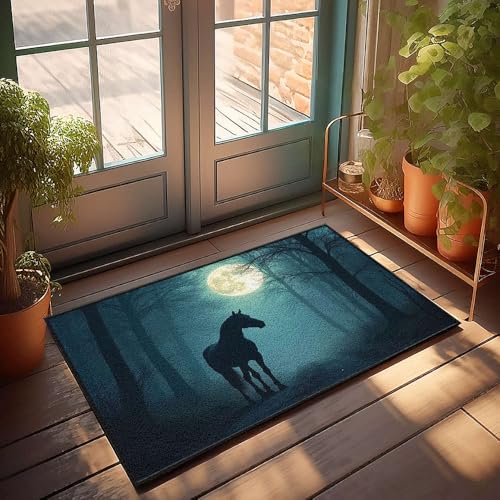 CBRT Veranda-Teppiche für den Außenbereich, ein Pferd steht unter einem Vollmond in einem nebligen Wald, Fußmatte, Badezimmerteppich, lustige Outdoor-Dekoration (40 x 60 cm) von CBRT